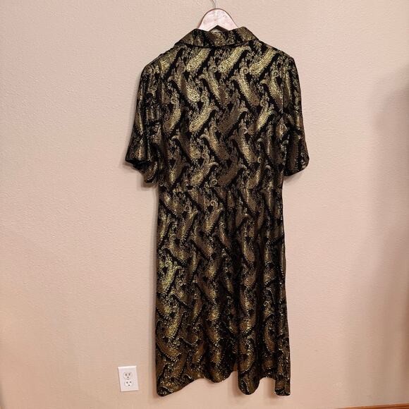 Stockholm Atelier & Other Stories Metallic Paisley Dress Sz 10 Gold Brocade Midi - Picture 4 of 9